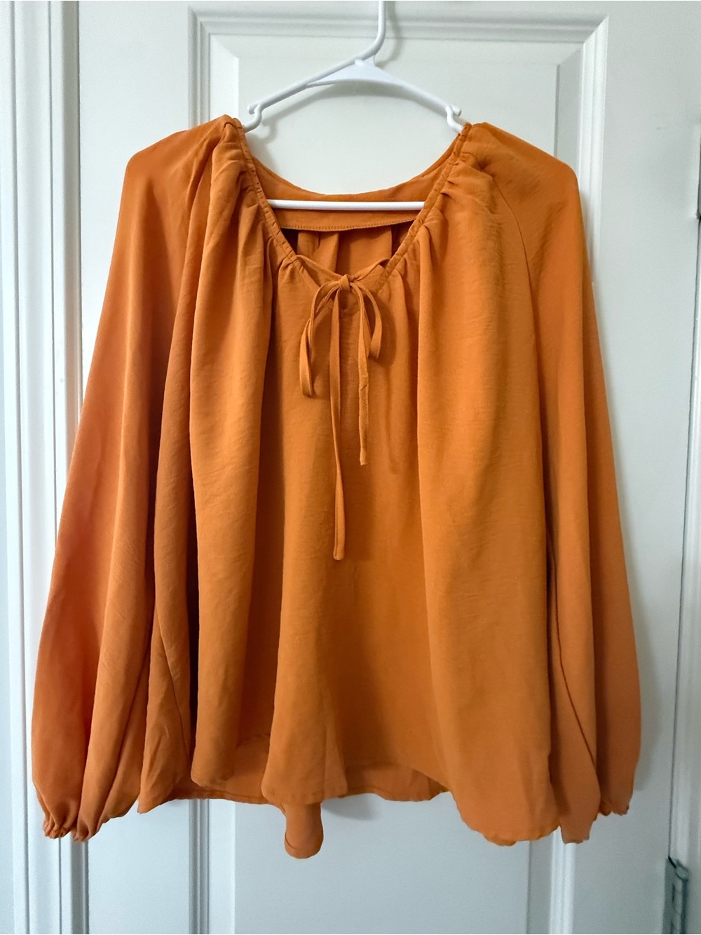 SHEIN Orange Peasant Tie-Neck Blouse